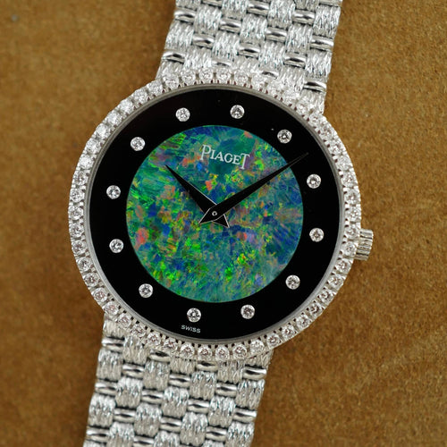 Piaget | white gold oval automatic bracelet watch with jade dial