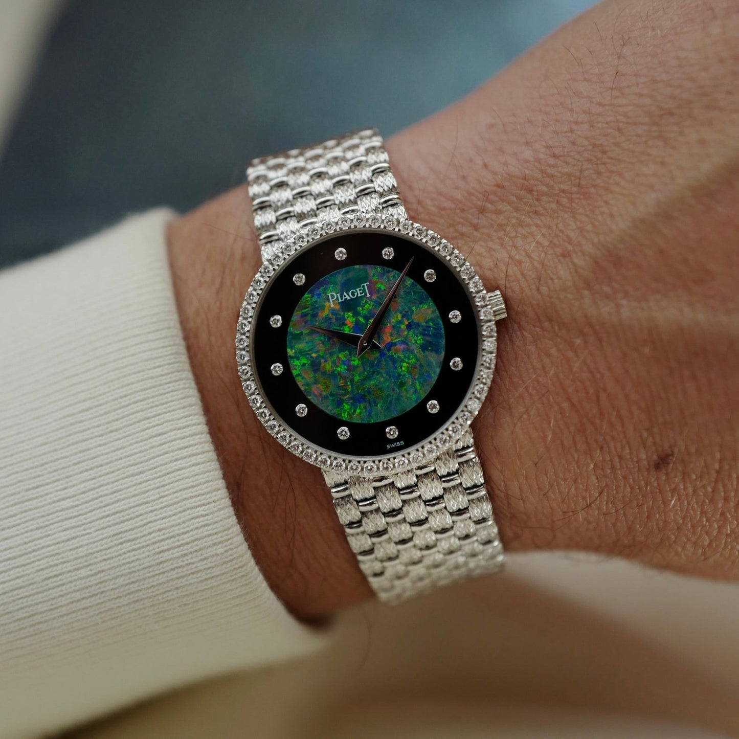 Piaget | white gold oval automatic bracelet watch with jade dial