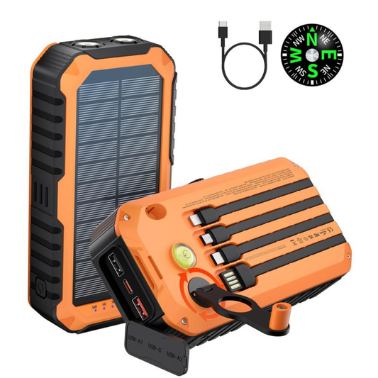 Solar Charger Power Bank 20000mAh Built in 4 Cables and Hand Crank
