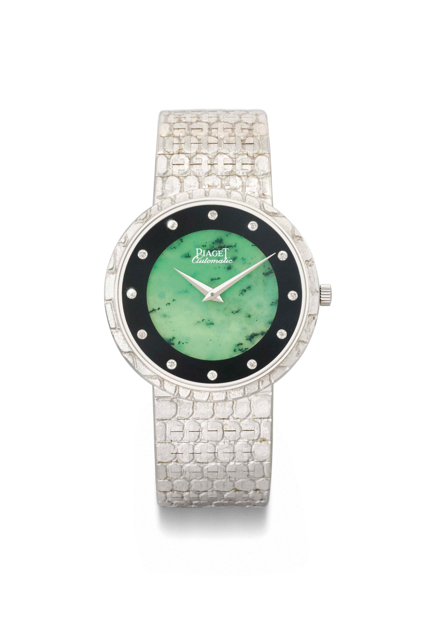 Piaget | white gold oval automatic bracelet watch with jade dial