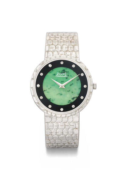 Piaget | white gold oval automatic bracelet watch with jade dial