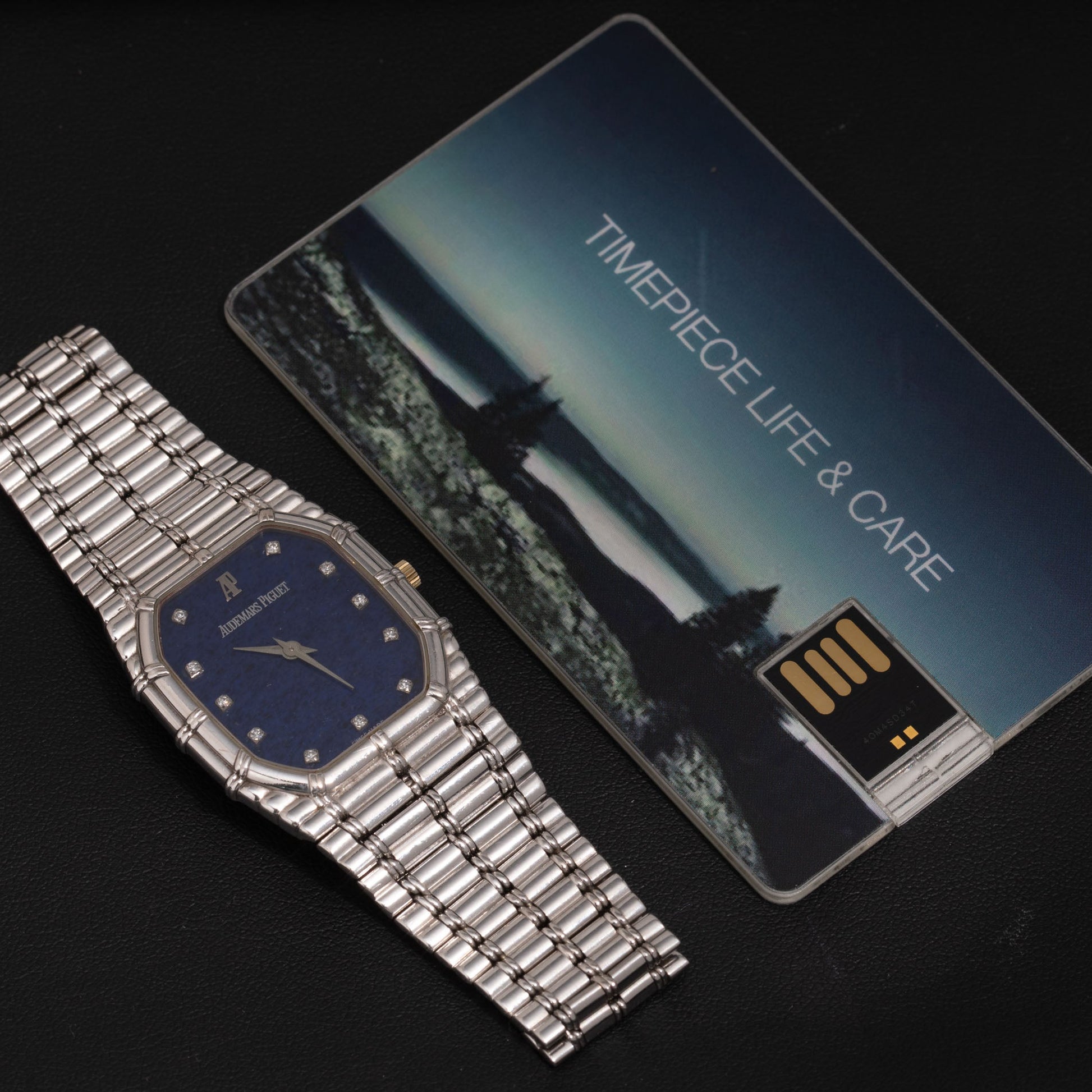 Audemars Piguet Bamboo 27mm Factory Diamond Lapis Dial 18K White Gold Watch