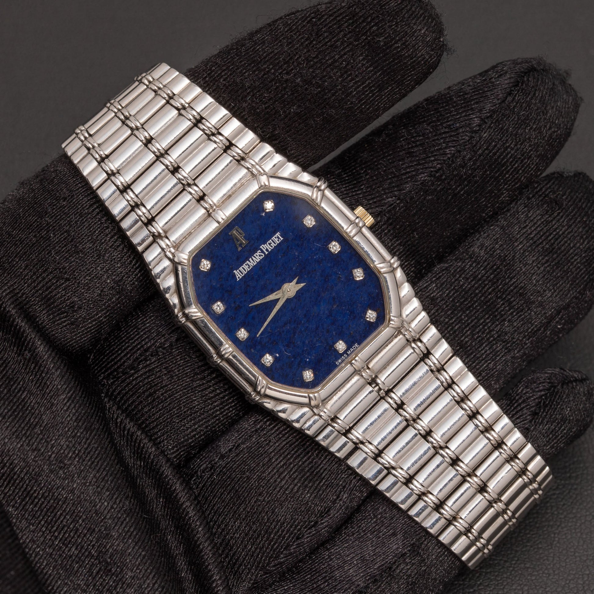 Audemars Piguet Bamboo 27mm Factory Diamond Lapis Dial 18K White Gold Watch