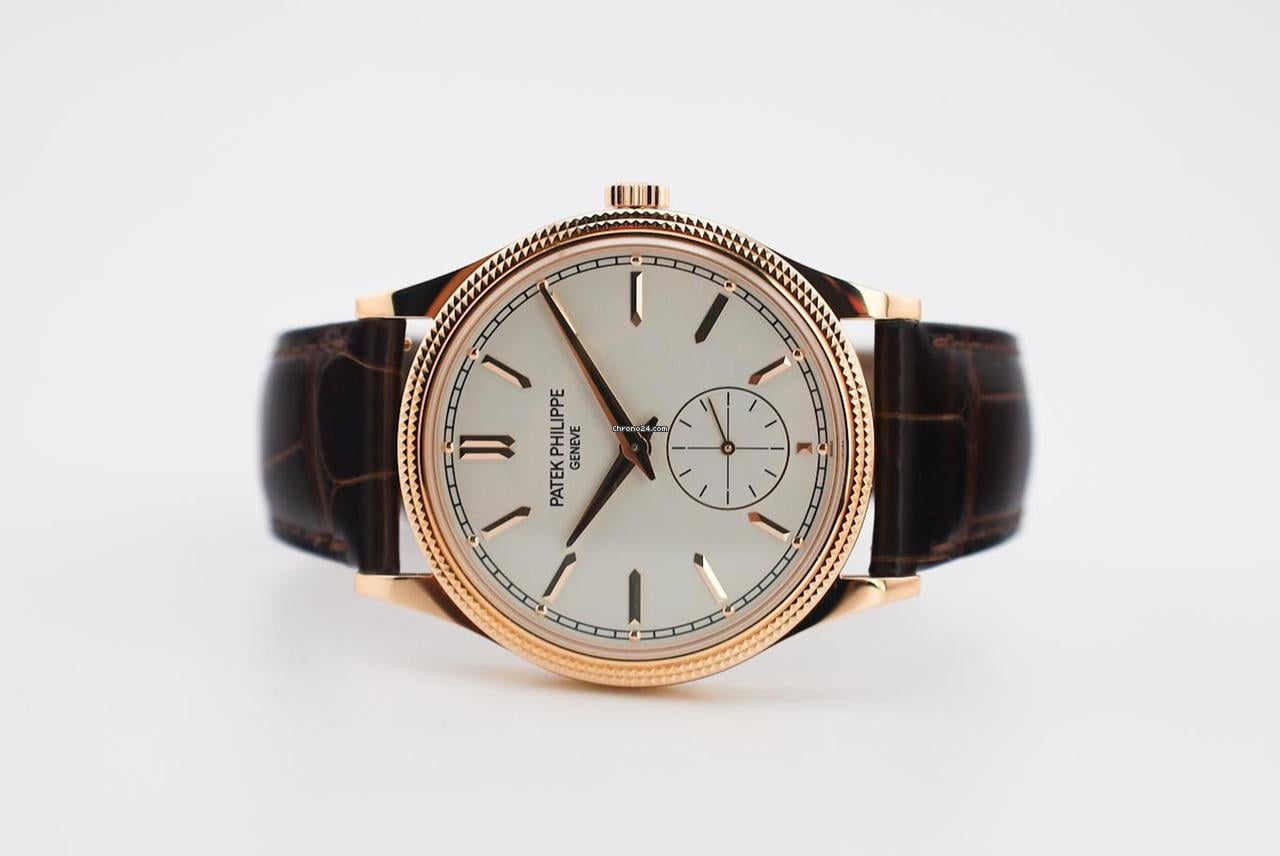Patek Philippe Calatrava 39mm Rose Gold White Dial Brown Crocodile Strap