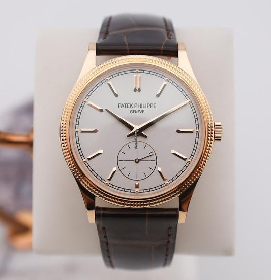 Patek Philippe Calatrava 39mm Rose Gold White Dial Brown Crocodile Strap