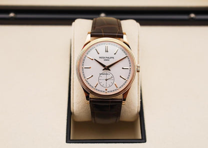 Patek Philippe Calatrava 39mm Rose Gold White Dial Brown Crocodile Strap