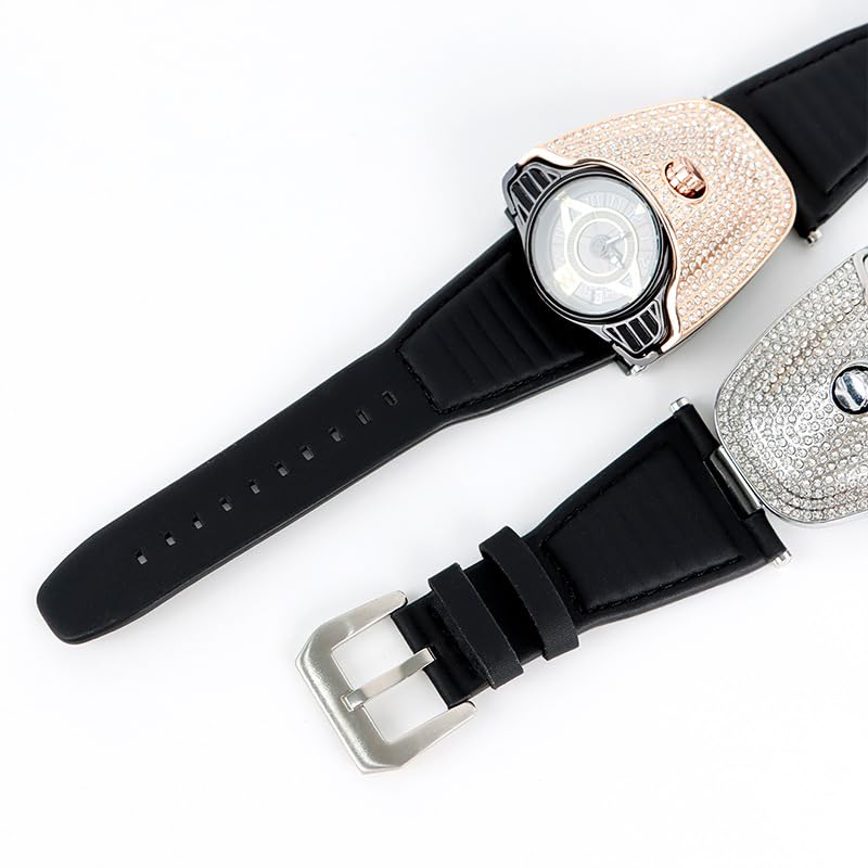 Mastyle® Men's Quartz Watch with Diamond Rose Gold Glass Dial Black Strap and Waterproof Watch|B0FLCRWTL1