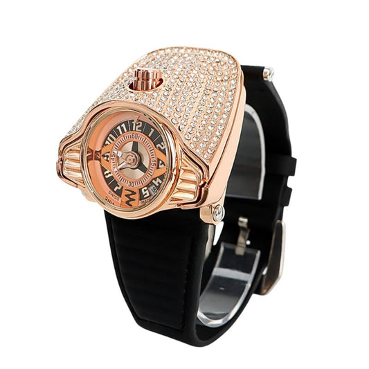 Mastyle® Men's Quartz Watch with Diamond Rose Gold Glass Dial Black Strap and Waterproof Watch|B0FLCRWTL1