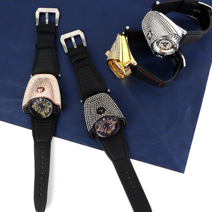 Mastyle® Men's Quartz Watch with Diamond Rose Gold Glass Dial Black Strap and Waterproof Watch|B0FLCRWTL1