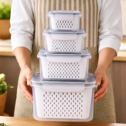 Stackable Fridge Containers with Strainer Basket