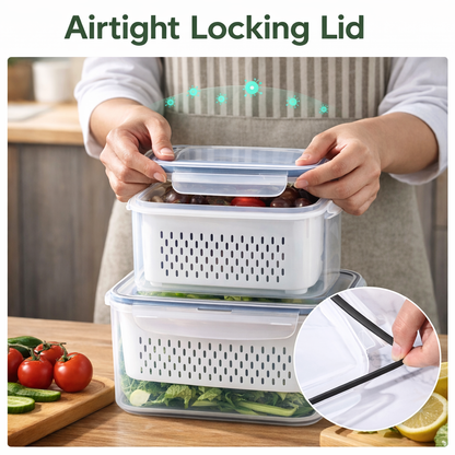 Stackable Fridge Containers with Strainer Basket