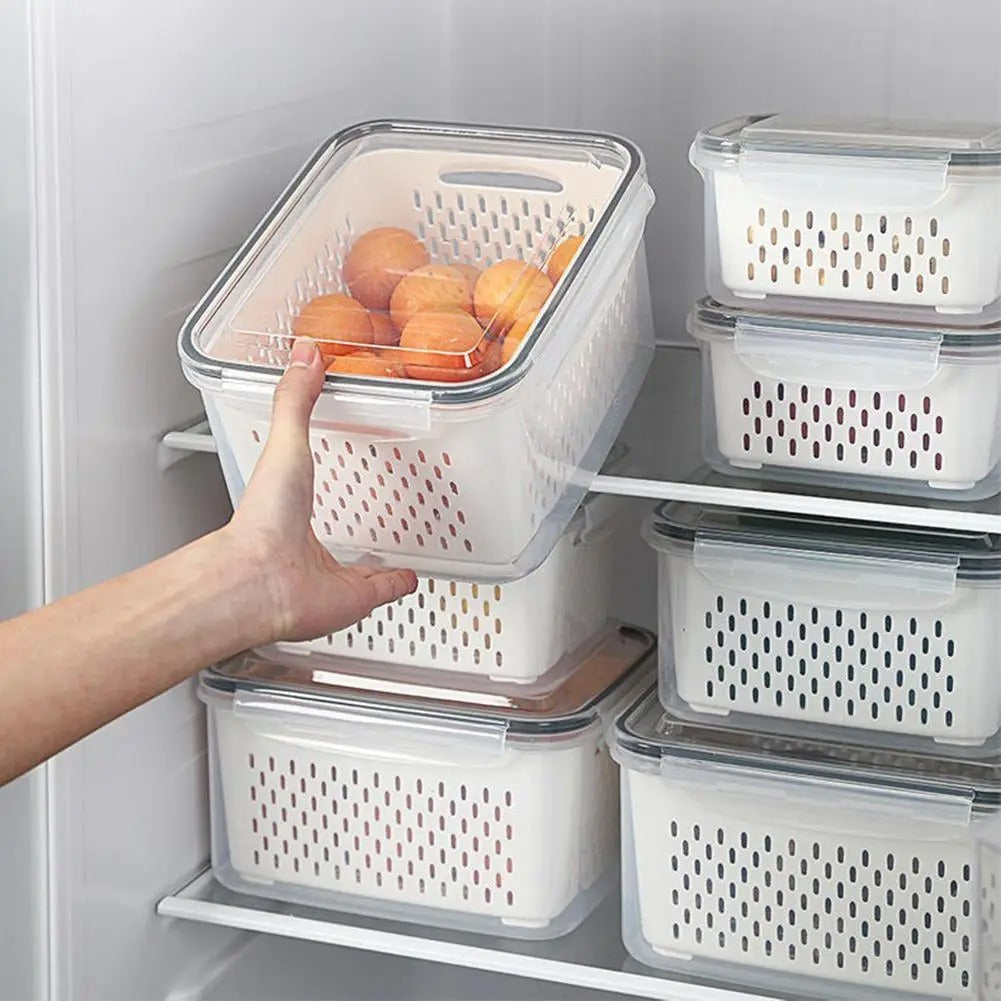Stackable Fridge Containers with Strainer Basket