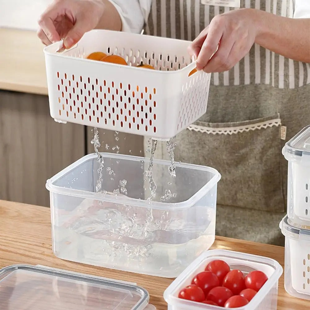 Stackable Fridge Containers with Strainer Basket