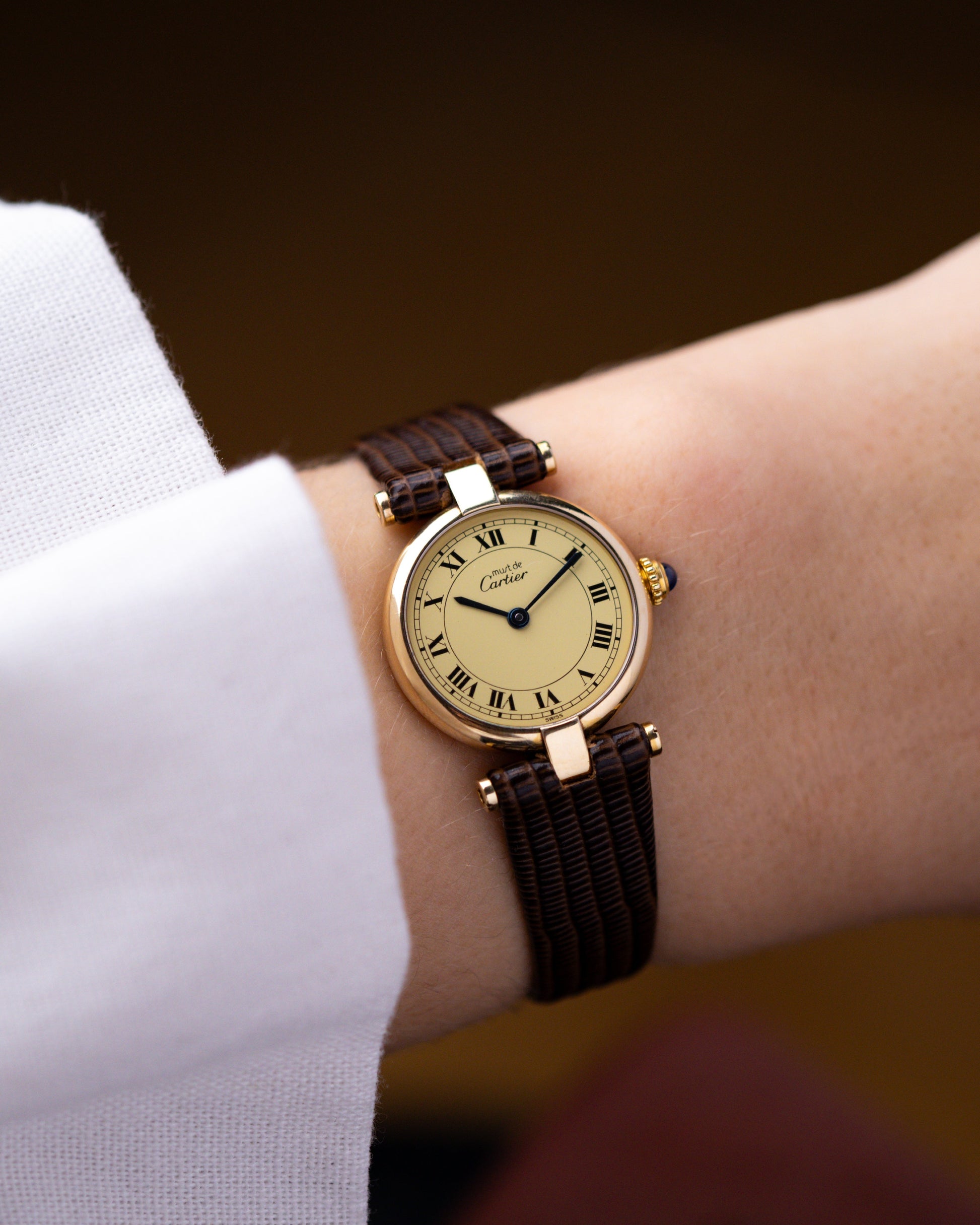 Vintage Cartier Must de Cartier Vendome, Ref. 590004, Ladies Watch, Vermeil Case, Roman Dial - DuMarko